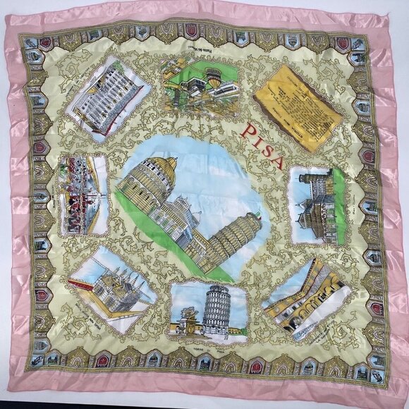 Italy Pisa Souvenir Scarf Multi colored Historical Sites 38"x40" NEW - Picture 1 of 5